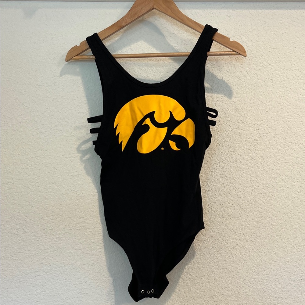 PINK Victoria's Secret Black and Yellow Iowa Hawkeye Bodysuit